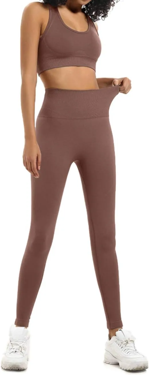 Women's Yoga Outfits 2 Piece High Waisted Leggings with Sports Bra Gym Clothes Sets