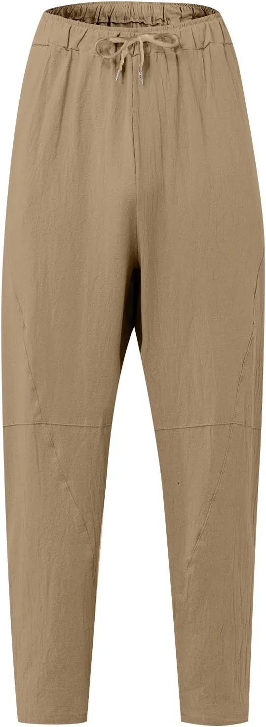 XIAXOGOOL Mens Linen Pants Big and Tall Elastic Waist Harem Pants Drawstring Beach Pants Men Jogger Yoga Work Pants Trousers