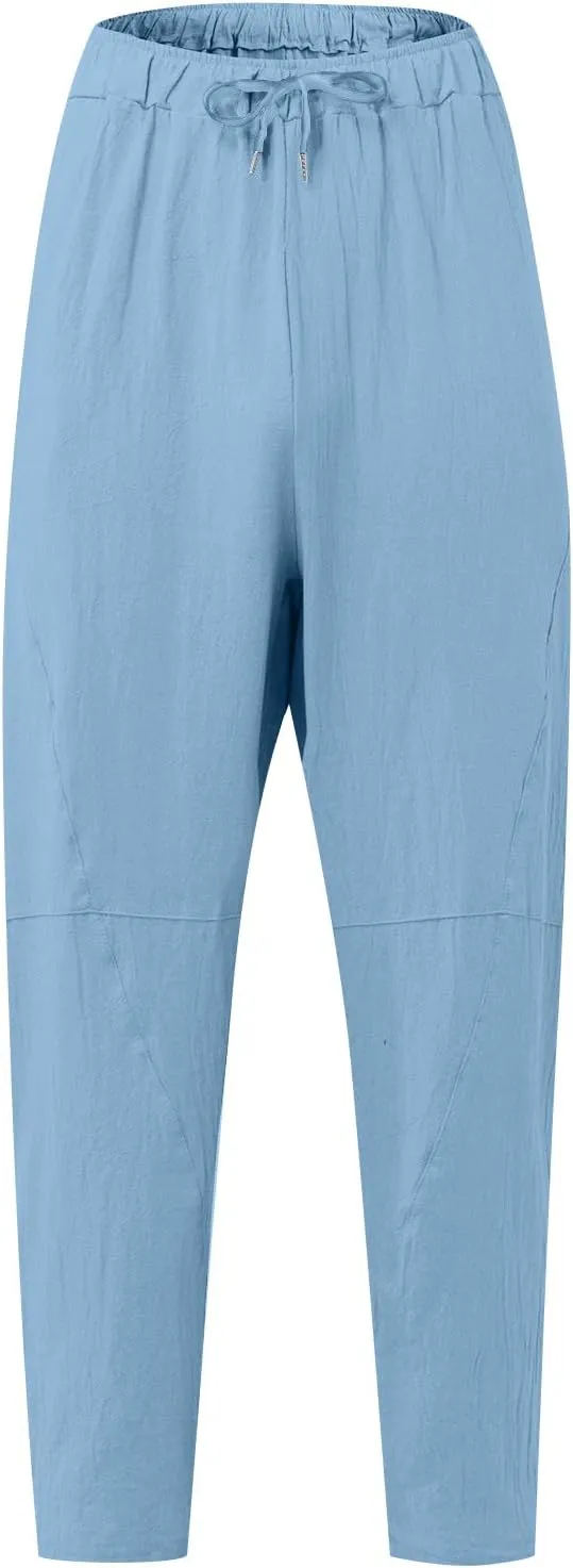 XIAXOGOOL Mens Linen Pants Big and Tall Elastic Waist Harem Pants Drawstring Beach Pants Men Jogger Yoga Work Pants Trousers