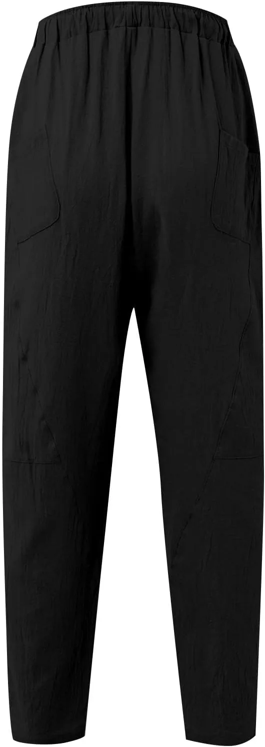 XIAXOGOOL Mens Linen Pants Big and Tall Elastic Waist Harem Pants Drawstring Beach Pants Men Jogger Yoga Work Pants Trousers