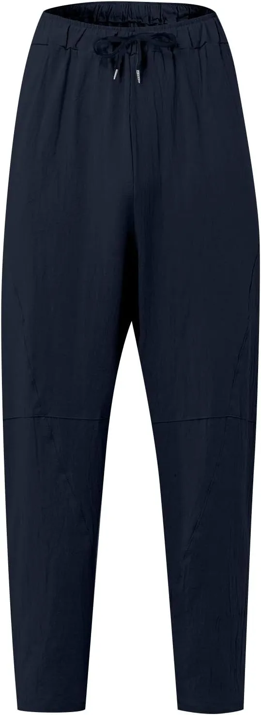 XIAXOGOOL Mens Linen Pants Big and Tall Elastic Waist Harem Pants Drawstring Beach Pants Men Jogger Yoga Work Pants Trousers