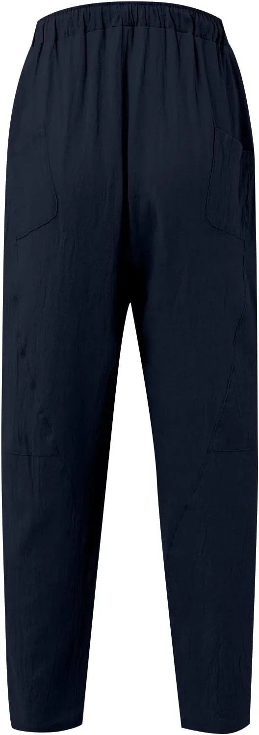 XIAXOGOOL Mens Linen Pants Big and Tall Elastic Waist Harem Pants Drawstring Beach Pants Men Jogger Yoga Work Pants Trousers