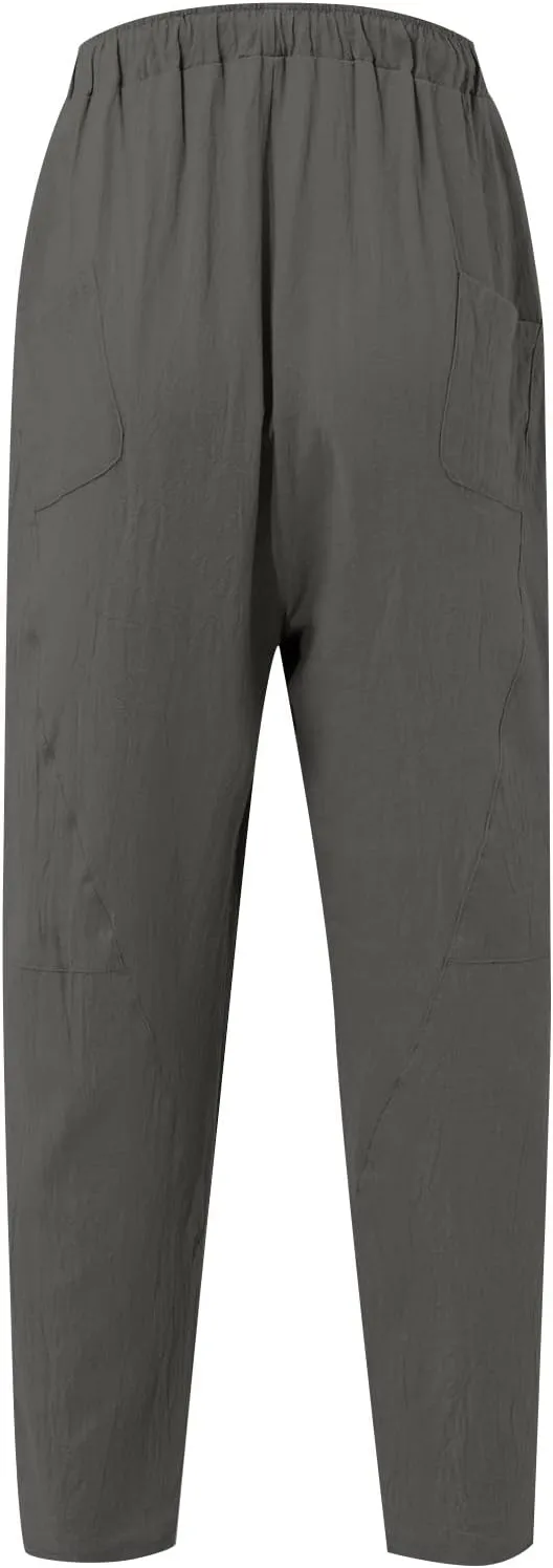 XIAXOGOOL Mens Linen Pants Big and Tall Elastic Waist Harem Pants Drawstring Beach Pants Men Jogger Yoga Work Pants Trousers