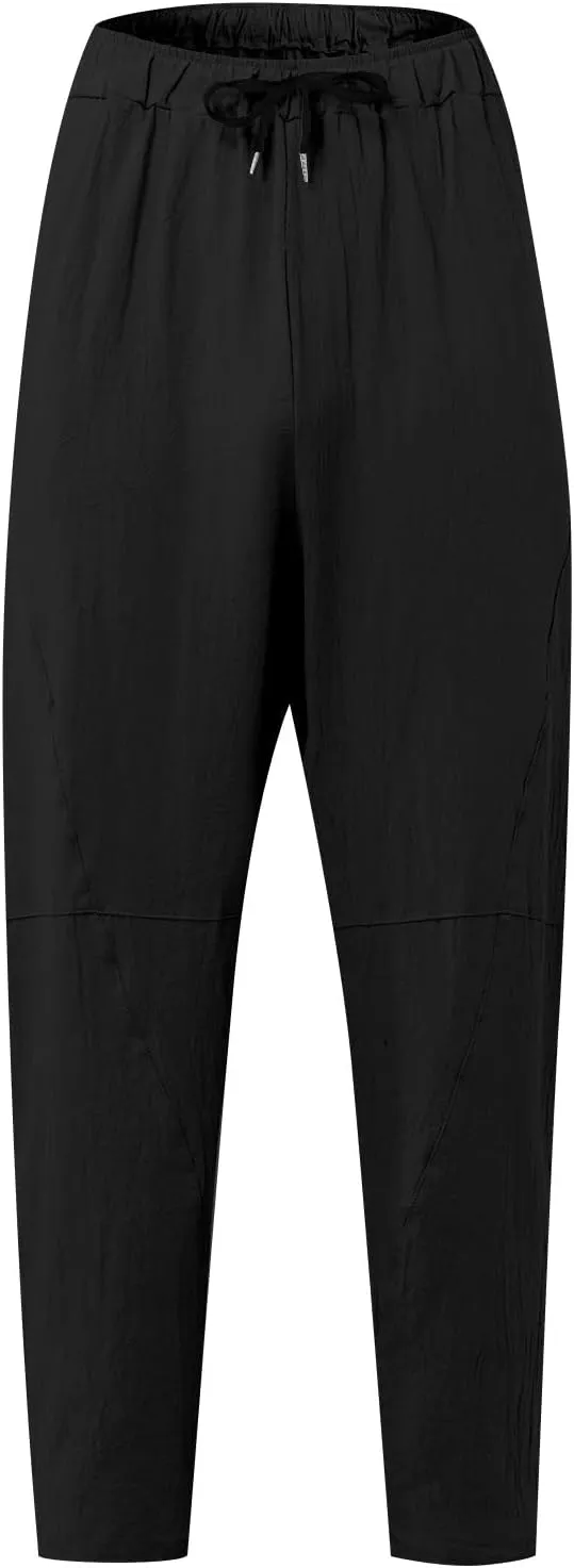XIAXOGOOL Mens Linen Pants Big and Tall Elastic Waist Harem Pants Drawstring Beach Pants Men Jogger Yoga Work Pants Trousers
