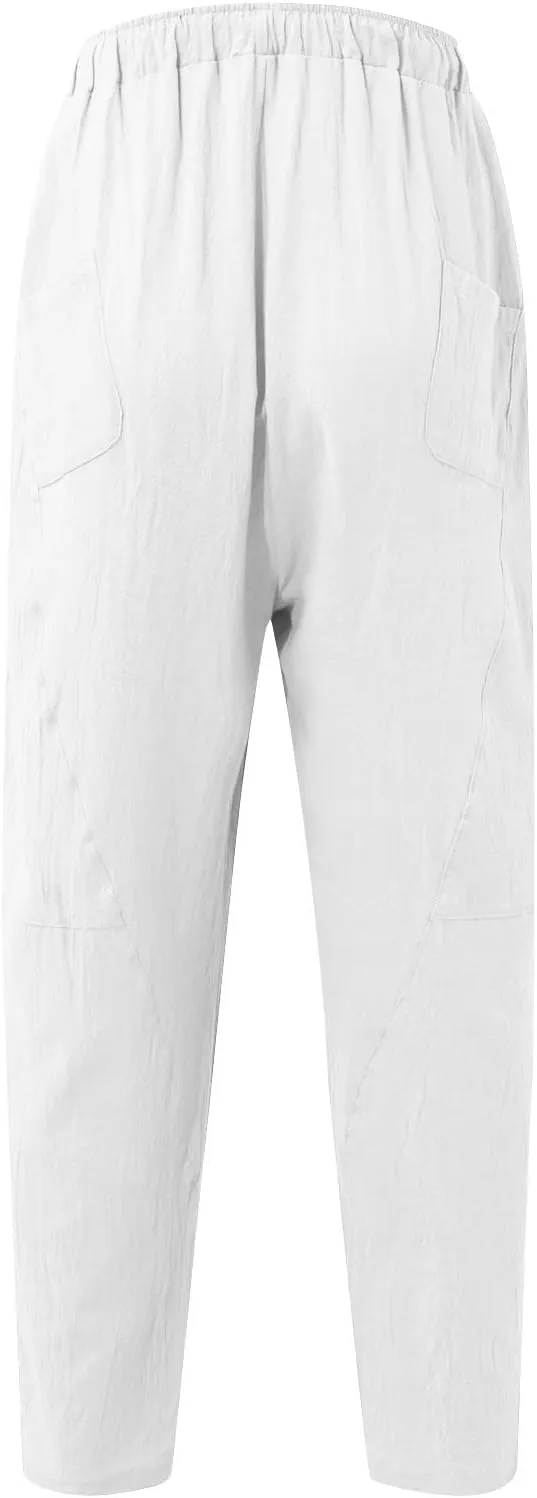 XIAXOGOOL Mens Linen Pants Big and Tall Elastic Waist Harem Pants Drawstring Beach Pants Men Jogger Yoga Work Pants Trousers