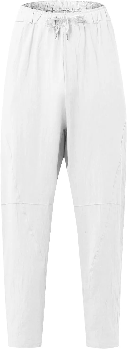 XIAXOGOOL Mens Linen Pants Big and Tall Elastic Waist Harem Pants Drawstring Beach Pants Men Jogger Yoga Work Pants Trousers