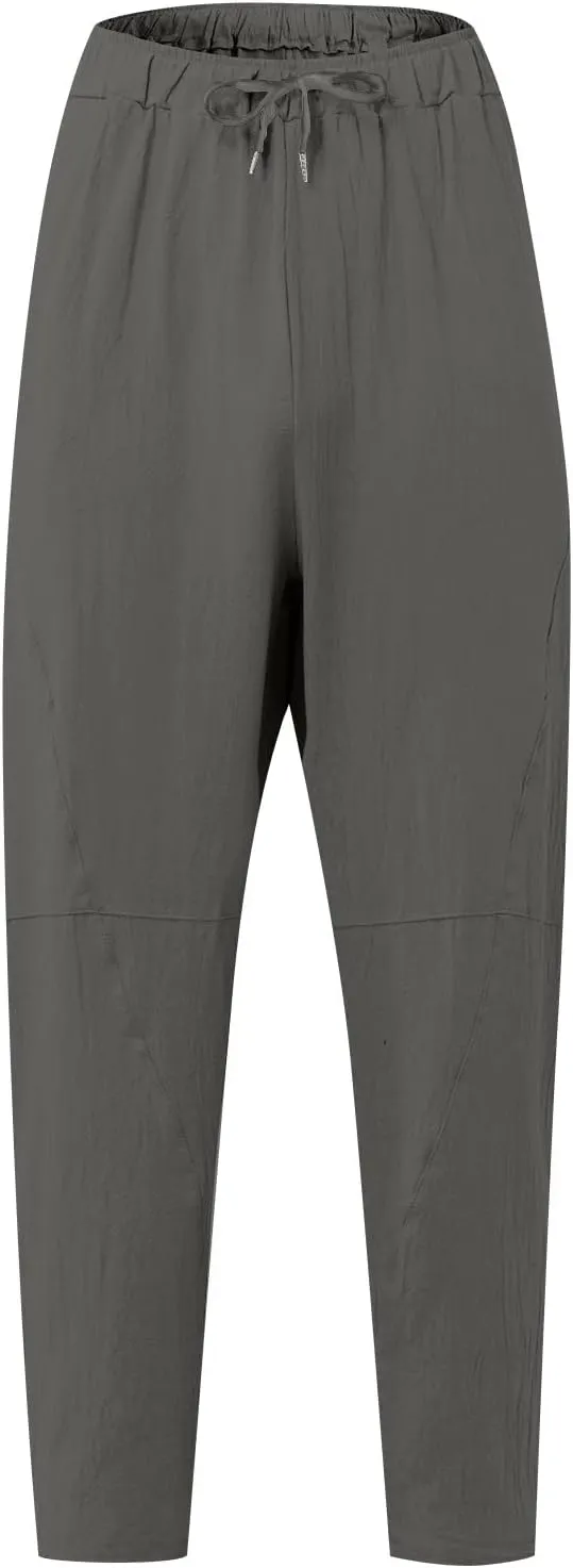 XIAXOGOOL Mens Linen Pants Big and Tall Elastic Waist Harem Pants Drawstring Beach Pants Men Jogger Yoga Work Pants Trousers