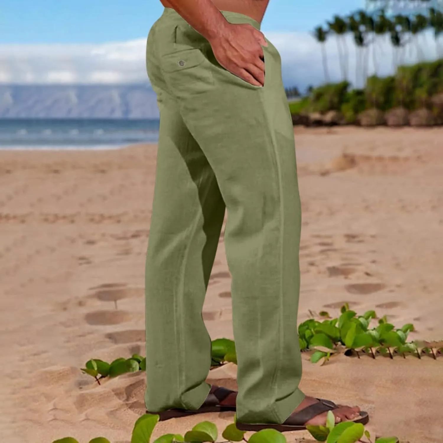 XIAXOGOOL Mens Linen Pants Big and Tall Loose Fit Elastic Waist Lightweight Drawstring Pants Summer Beach Yoga Pants Trousers