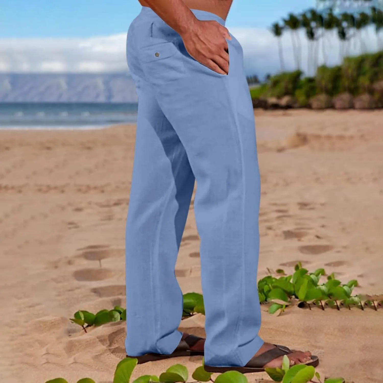 XIAXOGOOL Mens Linen Pants Big and Tall Loose Fit Elastic Waist Lightweight Drawstring Pants Summer Beach Yoga Pants Trousers