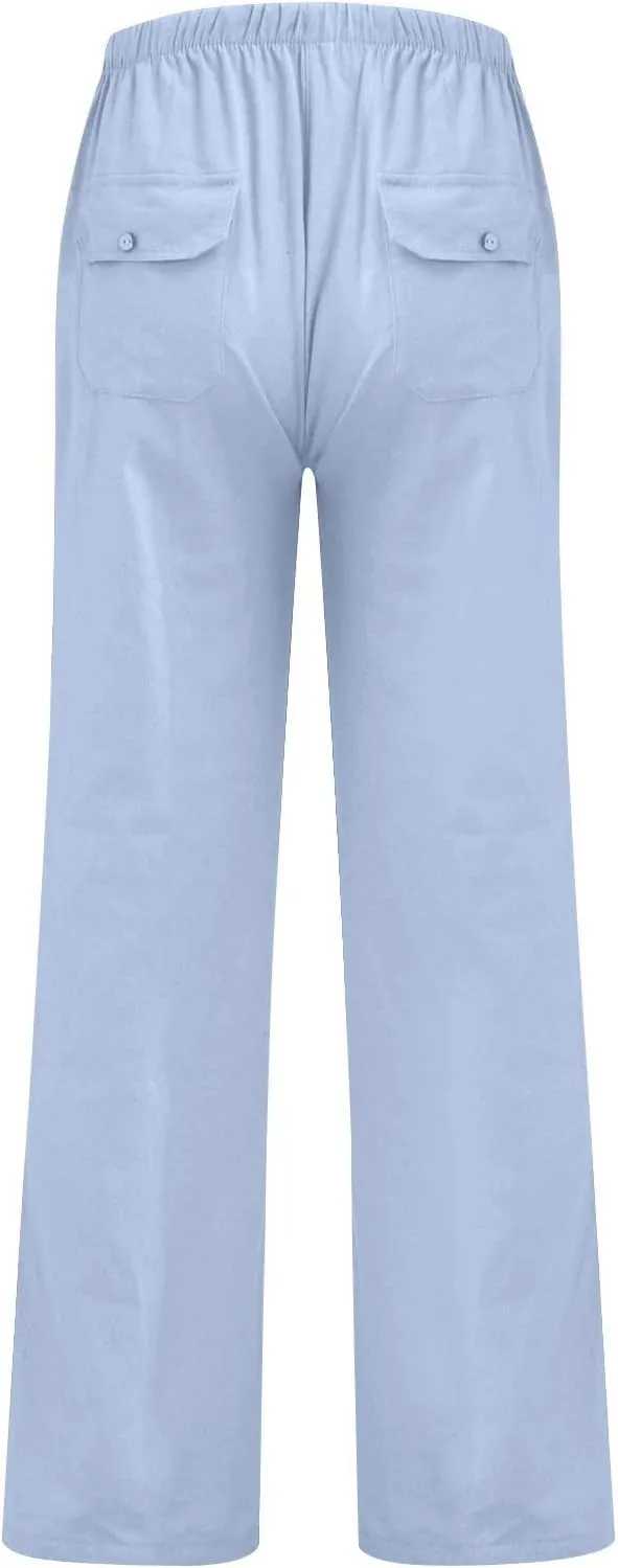 XIAXOGOOL Mens Linen Pants Big and Tall Loose Fit Elastic Waist Lightweight Drawstring Pants Summer Beach Yoga Pants Trousers