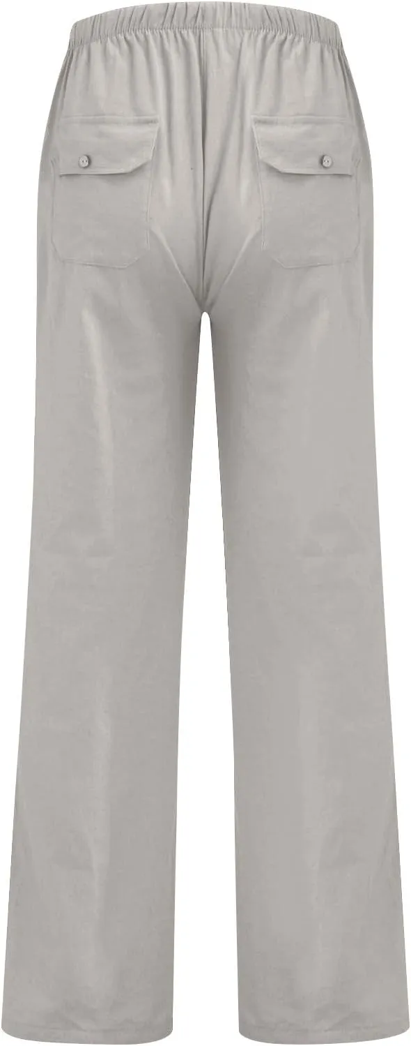XIAXOGOOL Mens Linen Pants Big and Tall Loose Fit Elastic Waist Lightweight Drawstring Pants Summer Beach Yoga Pants Trousers