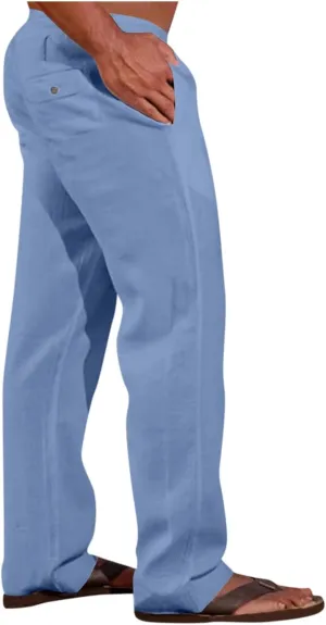 XIAXOGOOL Mens Linen Pants Big and Tall Loose Fit Elastic Waist Lightweight Drawstring Pants Summer Beach Yoga Pants Trousers