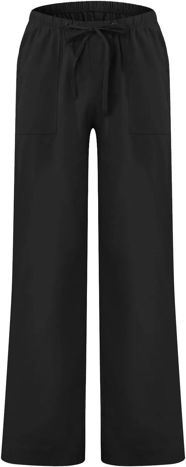 XIAXOGOOL Mens Linen Pants Big and Tall Loose Fit Elastic Waist Lightweight Drawstring Pants Summer Beach Yoga Pants Trousers