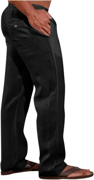 XIAXOGOOL Mens Linen Pants Big and Tall Loose Fit Elastic Waist Lightweight Drawstring Pants Summer Beach Yoga Pants Trousers