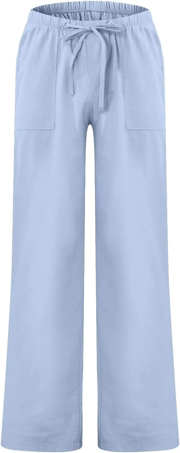XIAXOGOOL Mens Linen Pants Big and Tall Loose Fit Elastic Waist Lightweight Drawstring Pants Summer Beach Yoga Pants Trousers