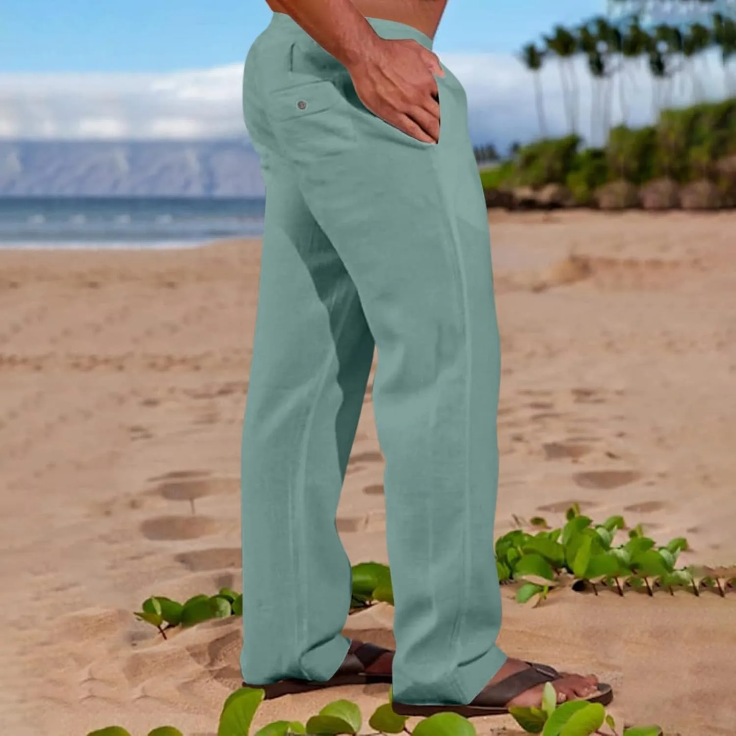 XIAXOGOOL Mens Linen Pants Big and Tall Loose Fit Elastic Waist Lightweight Drawstring Pants Summer Beach Yoga Pants Trousers