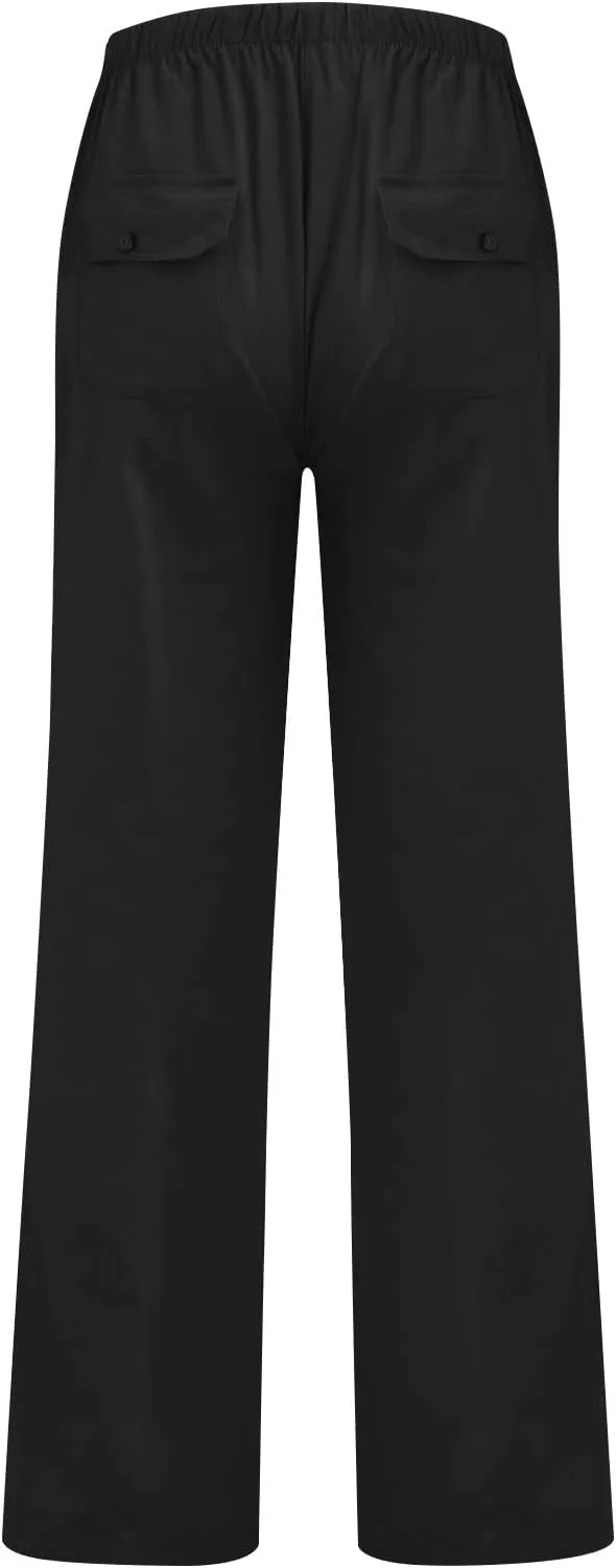 XIAXOGOOL Mens Linen Pants Big and Tall Loose Fit Elastic Waist Lightweight Drawstring Pants Summer Beach Yoga Pants Trousers