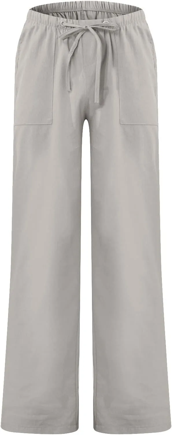 XIAXOGOOL Mens Linen Pants Big and Tall Loose Fit Elastic Waist Lightweight Drawstring Pants Summer Beach Yoga Pants Trousers