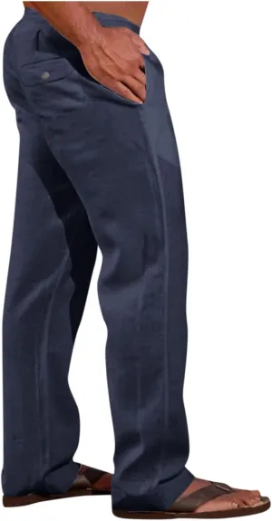 XIAXOGOOL Mens Linen Pants Big and Tall Loose Fit Elastic Waist Lightweight Drawstring Pants Summer Beach Yoga Pants Trousers