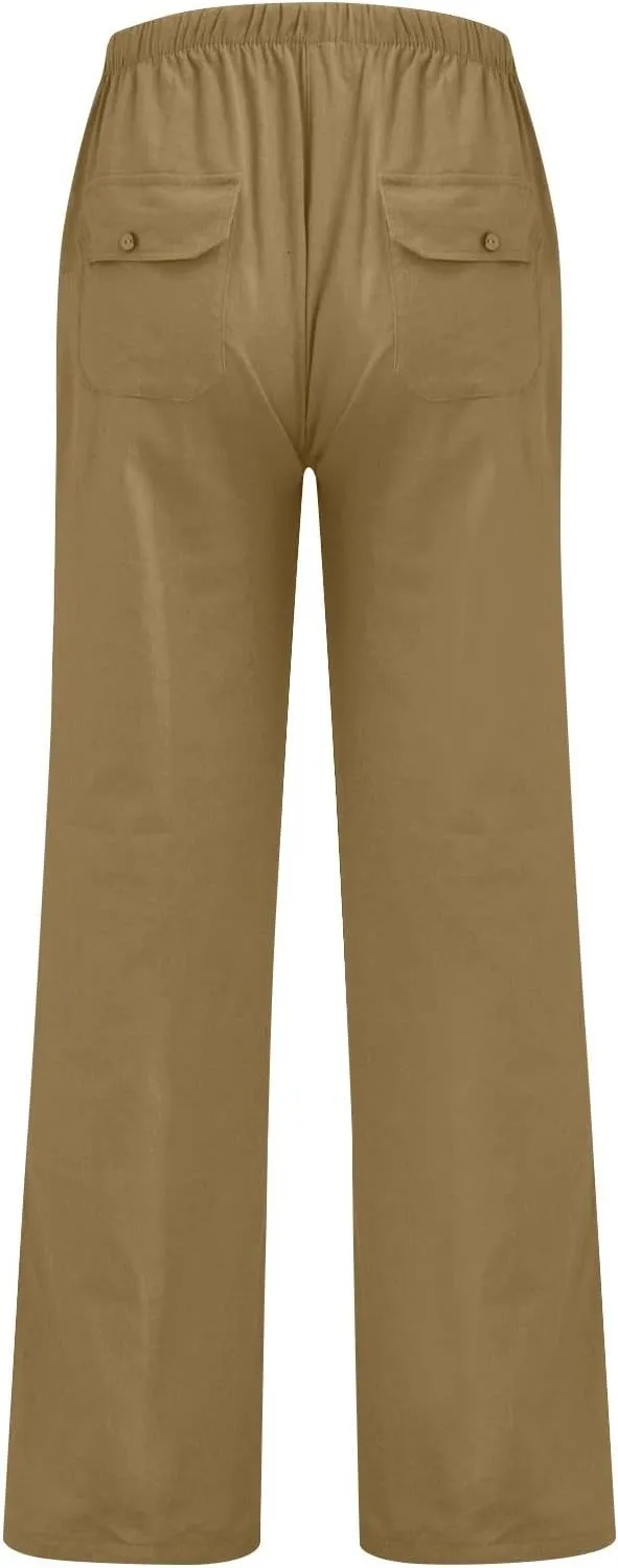 XIAXOGOOL Mens Linen Pants Big and Tall Loose Fit Elastic Waist Lightweight Drawstring Pants Summer Beach Yoga Pants Trousers