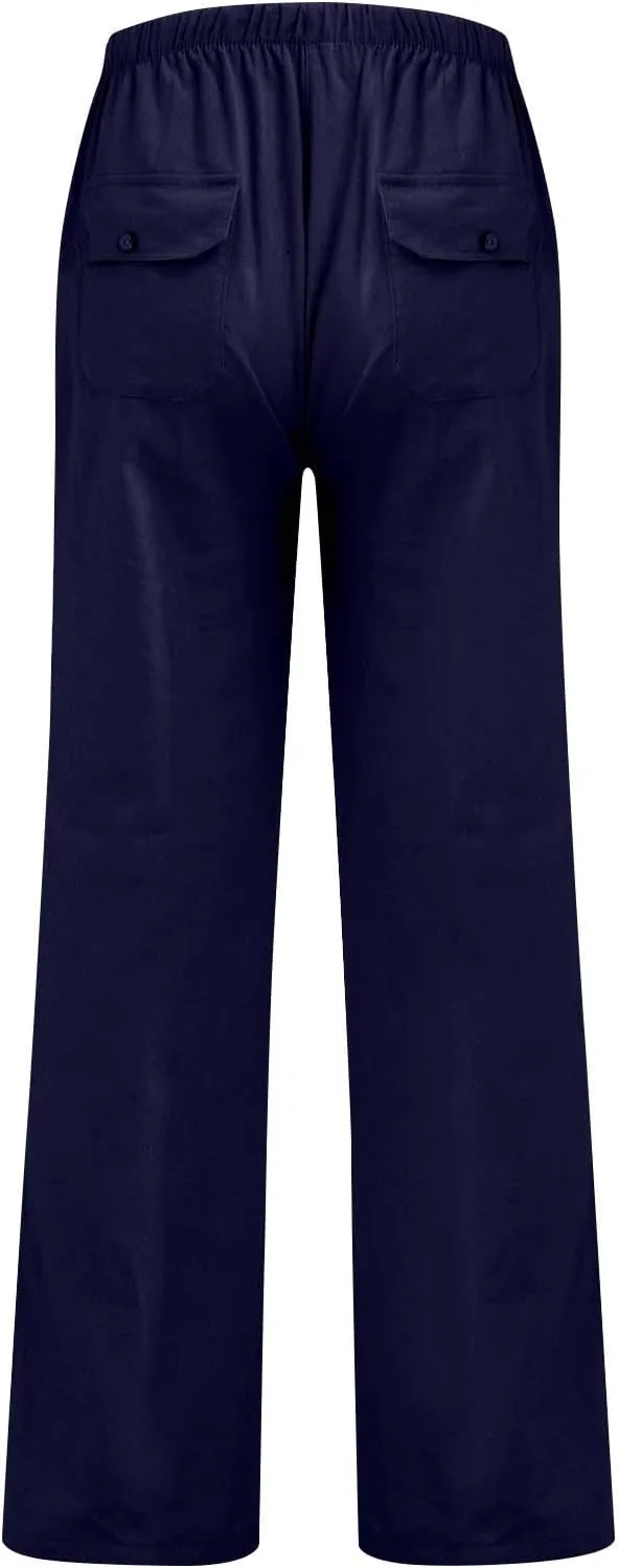 XIAXOGOOL Mens Linen Pants Big and Tall Loose Fit Elastic Waist Lightweight Drawstring Pants Summer Beach Yoga Pants Trousers