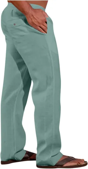XIAXOGOOL Mens Linen Pants Big and Tall Loose Fit Elastic Waist Lightweight Drawstring Pants Summer Beach Yoga Pants Trousers