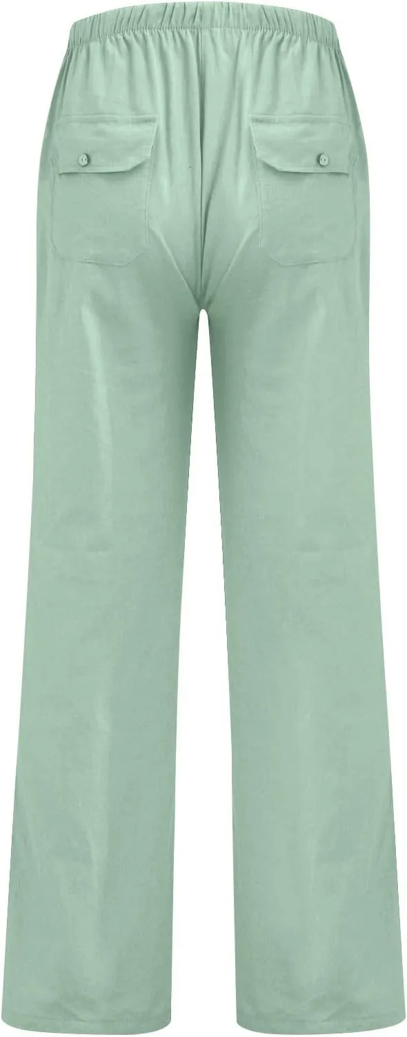XIAXOGOOL Mens Linen Pants Big and Tall Loose Fit Elastic Waist Lightweight Drawstring Pants Summer Beach Yoga Pants Trousers