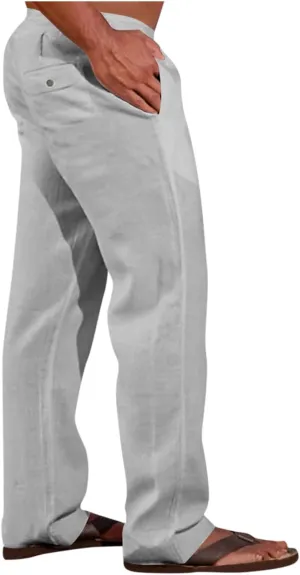 XIAXOGOOL Mens Linen Pants Big and Tall Loose Fit Elastic Waist Lightweight Drawstring Pants Summer Beach Yoga Pants Trousers