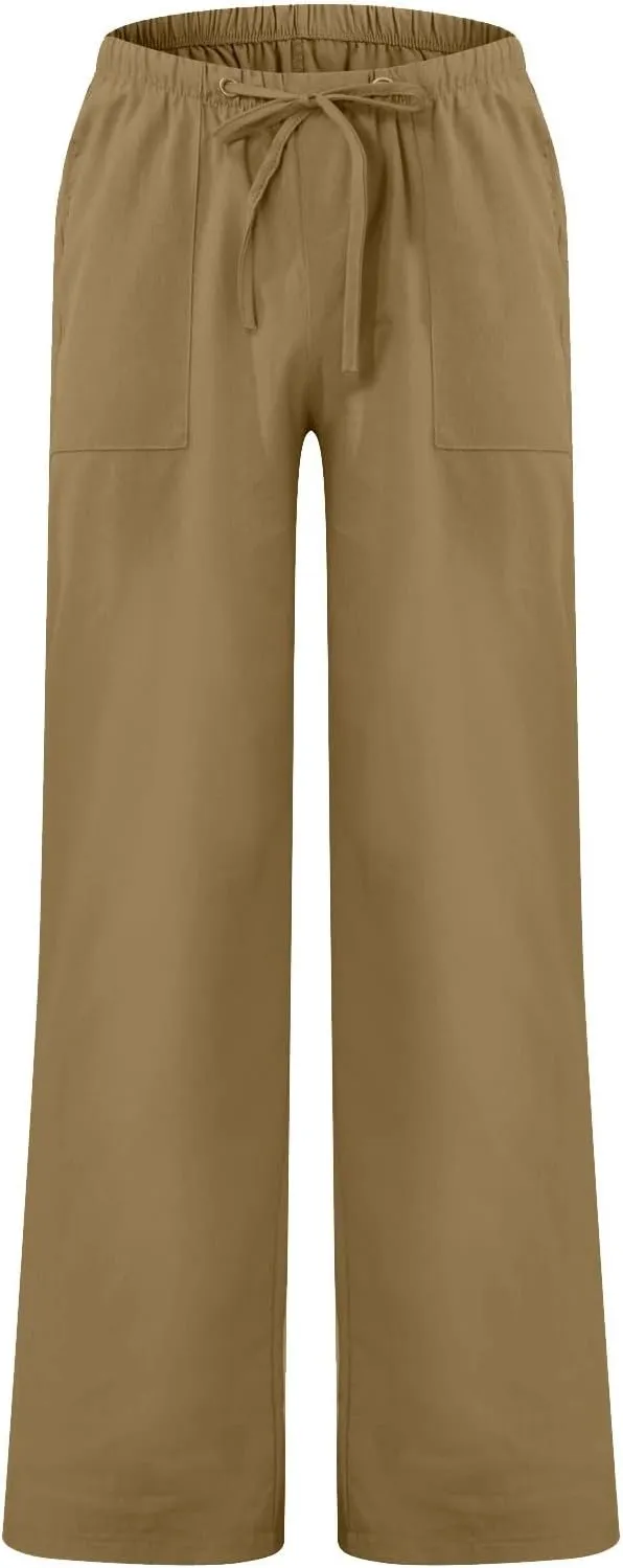 XIAXOGOOL Mens Linen Pants Big and Tall Loose Fit Elastic Waist Lightweight Drawstring Pants Summer Beach Yoga Pants Trousers
