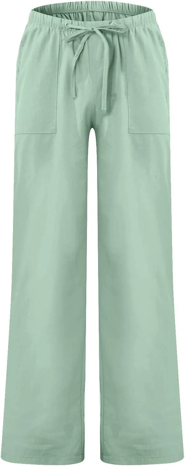 XIAXOGOOL Mens Linen Pants Big and Tall Loose Fit Elastic Waist Lightweight Drawstring Pants Summer Beach Yoga Pants Trousers