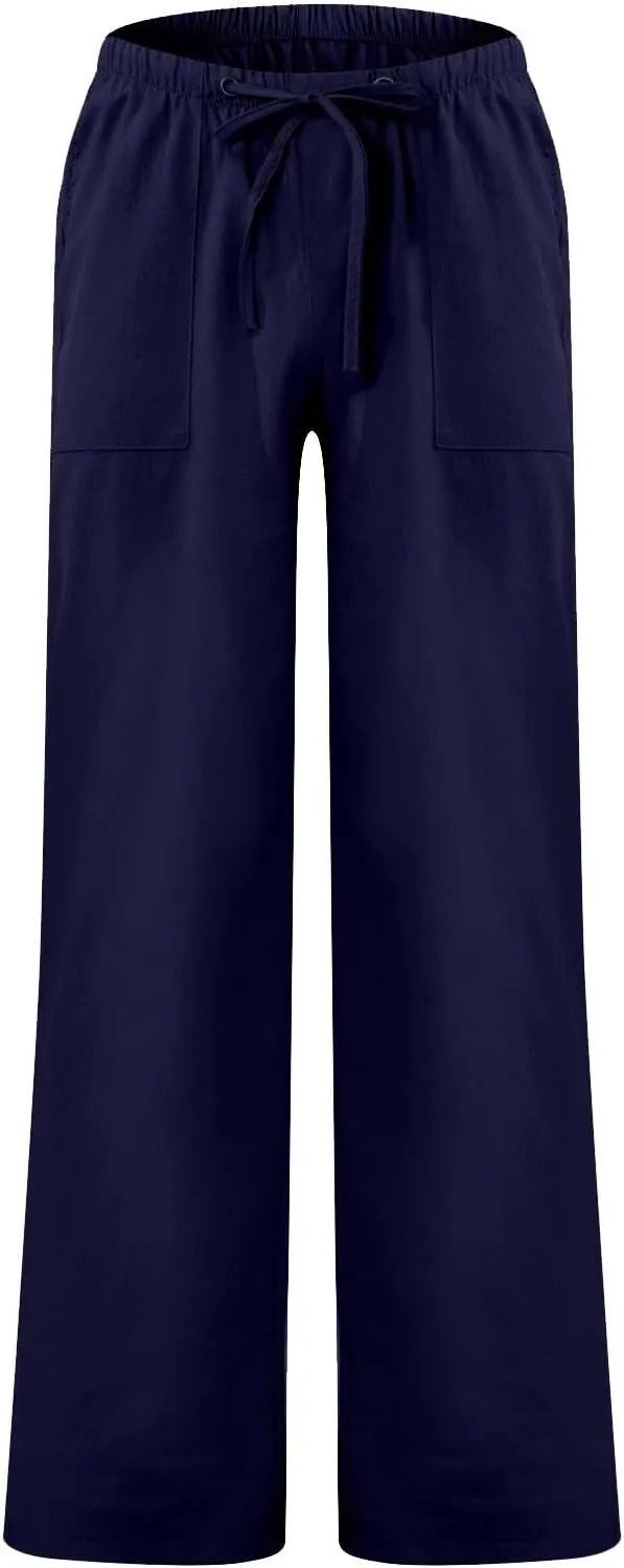XIAXOGOOL Mens Linen Pants Big and Tall Loose Fit Elastic Waist Lightweight Drawstring Pants Summer Beach Yoga Pants Trousers