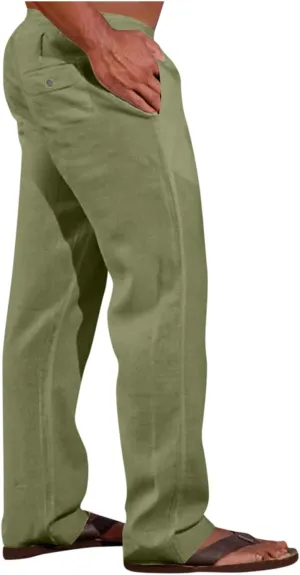 XIAXOGOOL Mens Linen Pants Big and Tall Loose Fit Elastic Waist Lightweight Drawstring Pants Summer Beach Yoga Pants Trousers