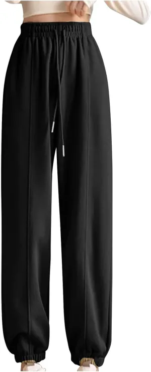 XUNRYAN Sweatpants Women Joggers with Pockets Fleece Lined Lounge Yoga Pants Wide Leg Trousers Winter Warm Loungewear