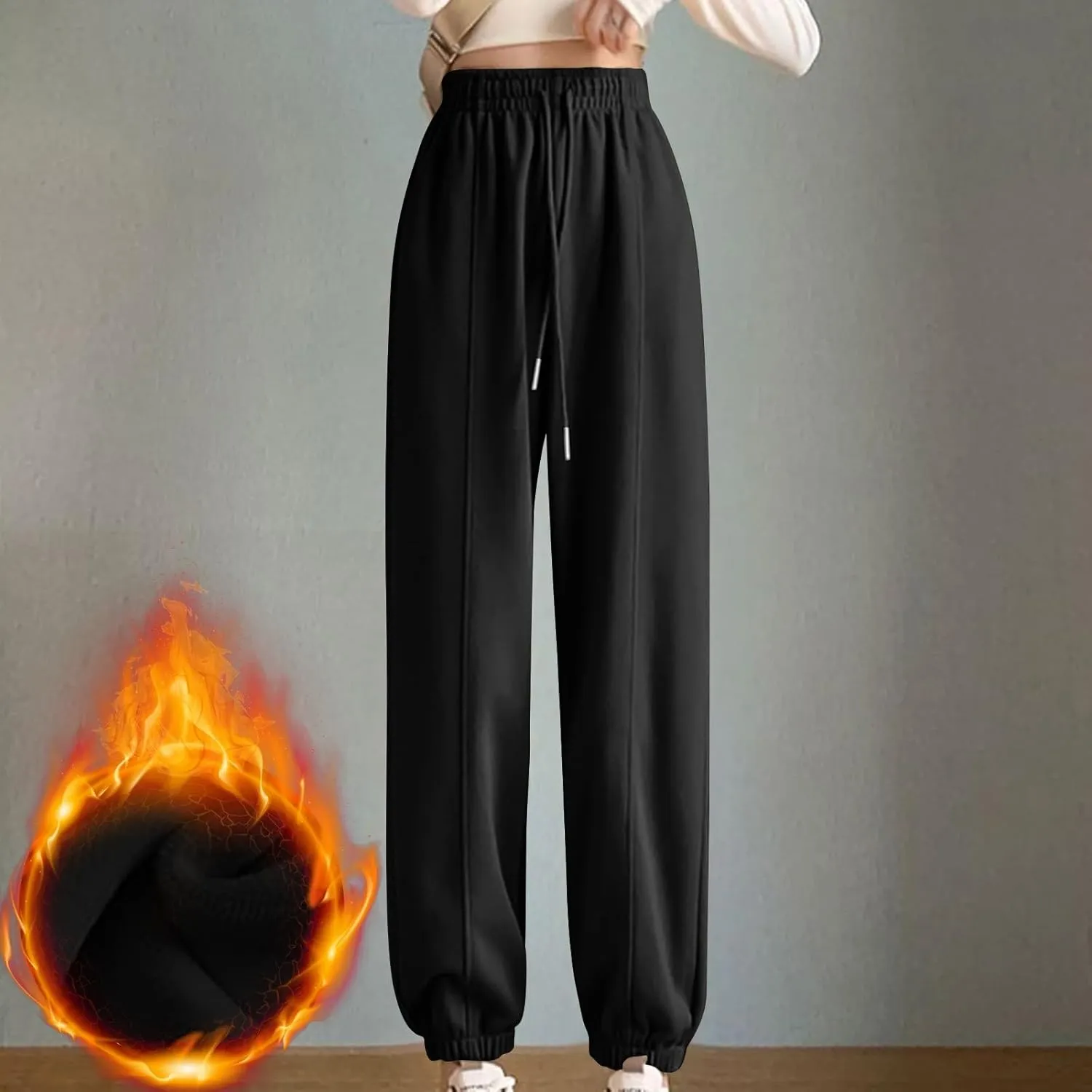 XUNRYAN Sweatpants Women Joggers with Pockets Fleece Lined Lounge Yoga Pants Wide Leg Trousers Winter Warm Loungewear