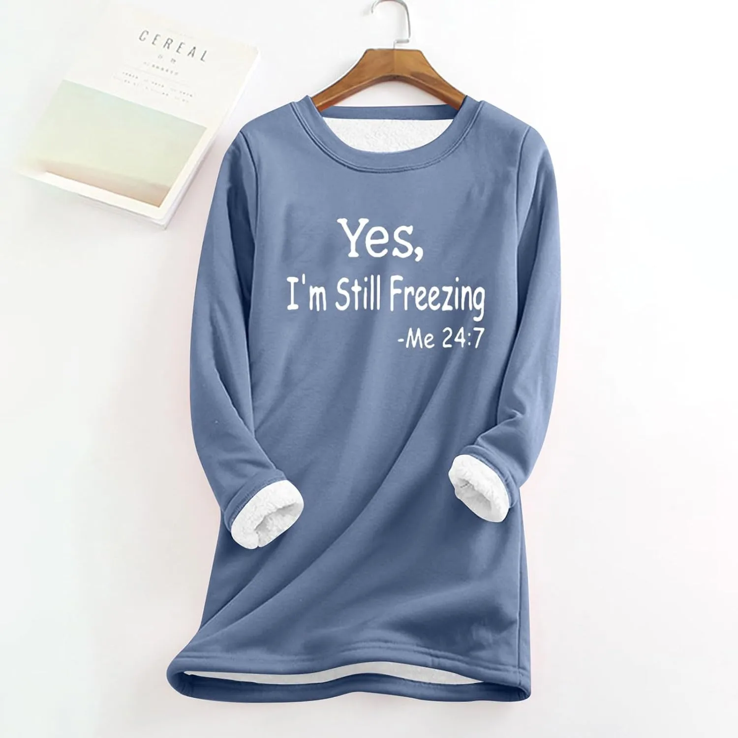 Yes,I'm Still -Me 24:7 Sherpa Lined Sweatshirt Women Faux Parka Warm Outerwear Letter Print Loungewear