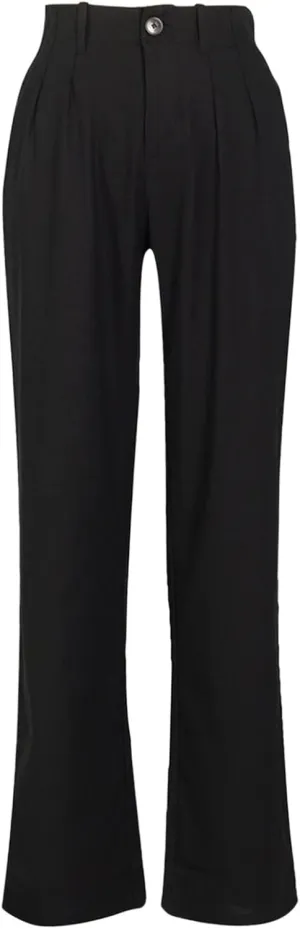 YOLAI Women Casual Solid Color Pants Summer Breathable Straight Leg Pants Flowy Business Work Trousers with Pockets