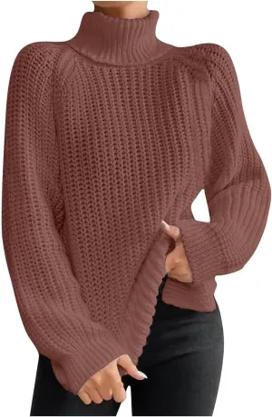 ZWRXW Turtleneck Sweater for Women Classic Oversized Chunky Knit Warm Pullover Fall Winter Ribbed Solid Color Jumper Tops