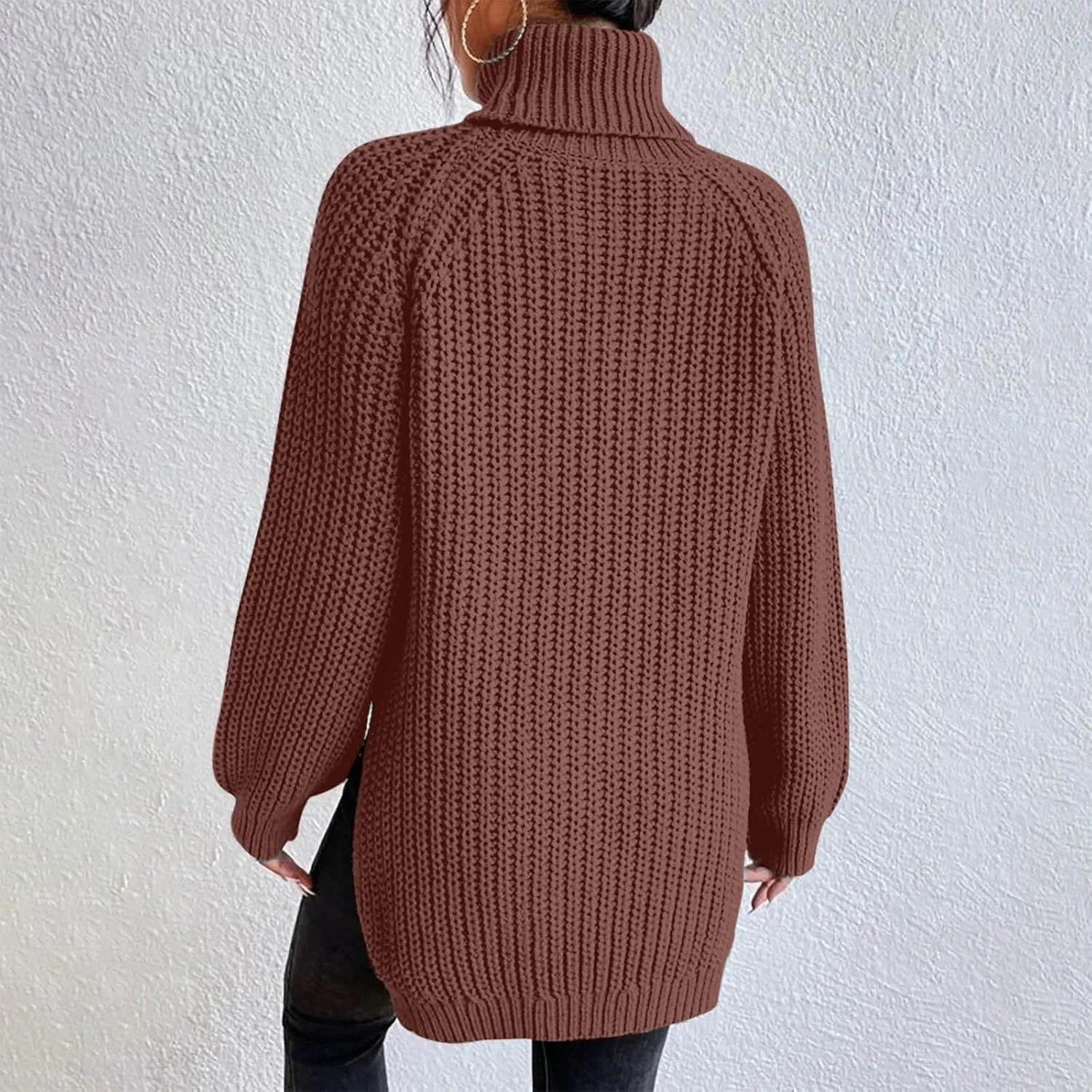 ZWRXW Turtleneck Sweater for Women Classic Oversized Chunky Knit Warm Pullover Fall Winter Ribbed Solid Color Jumper Tops